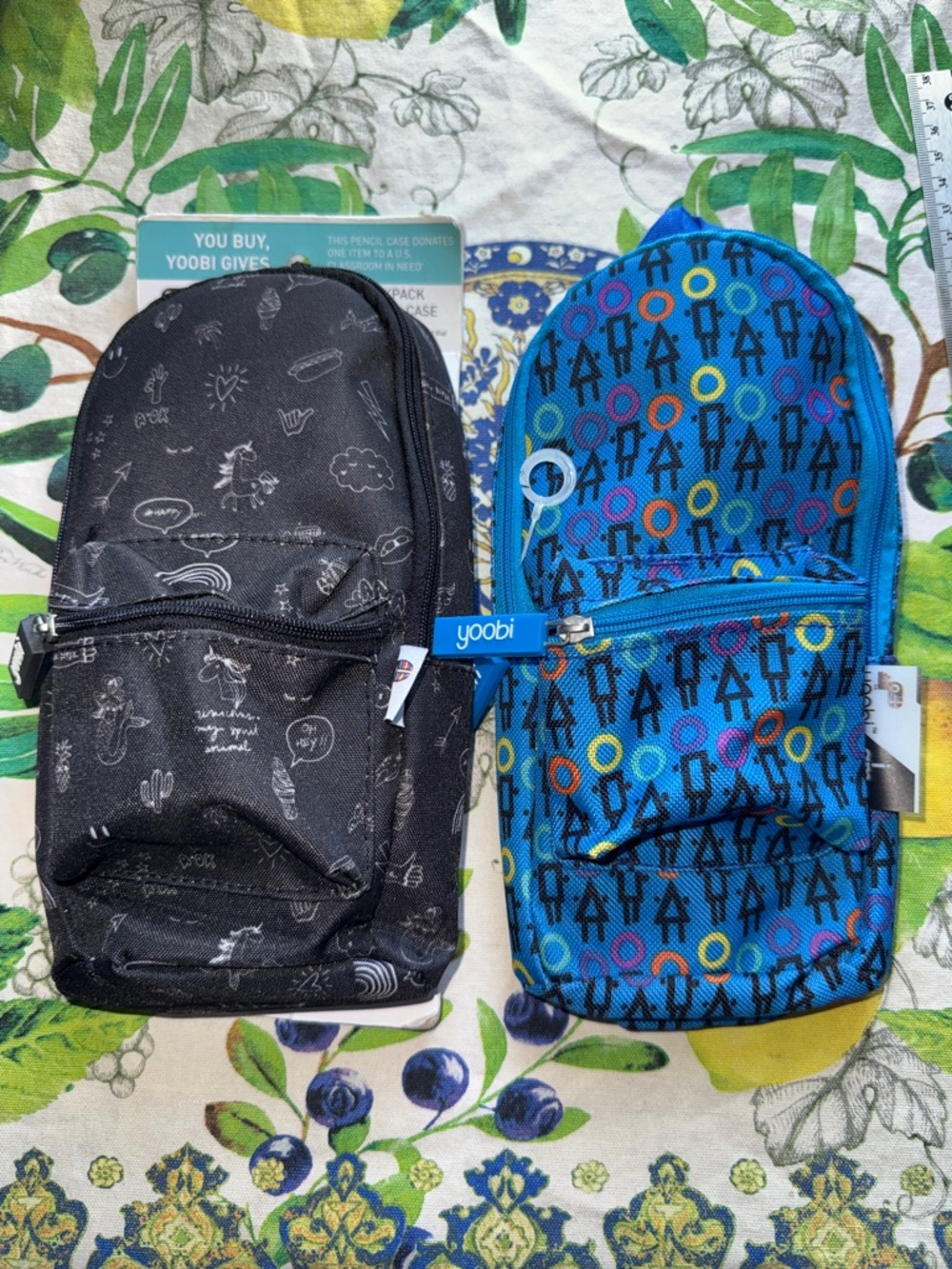 Yoobi Kids Dual Pencil Pouches - Blue and Black
